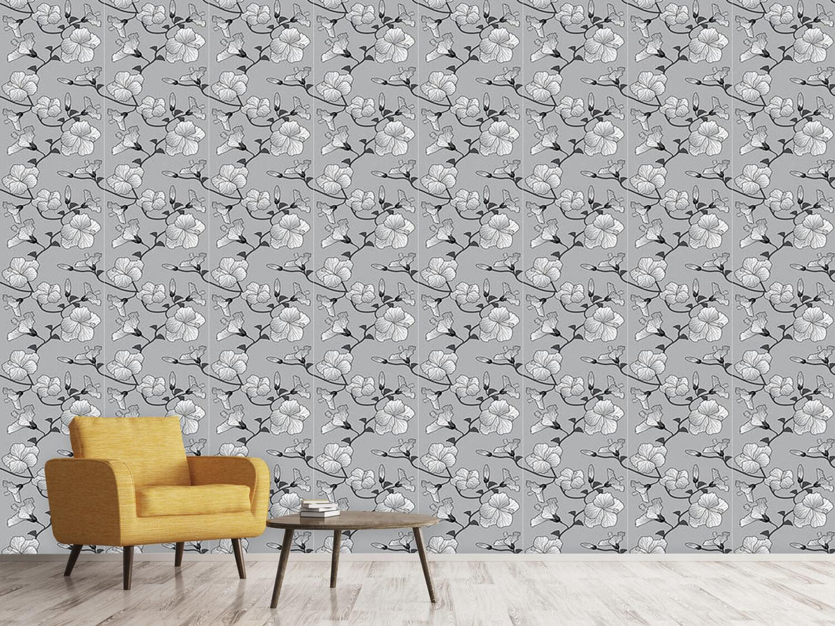 patterned-wallpaper-hibiscus-monochrome