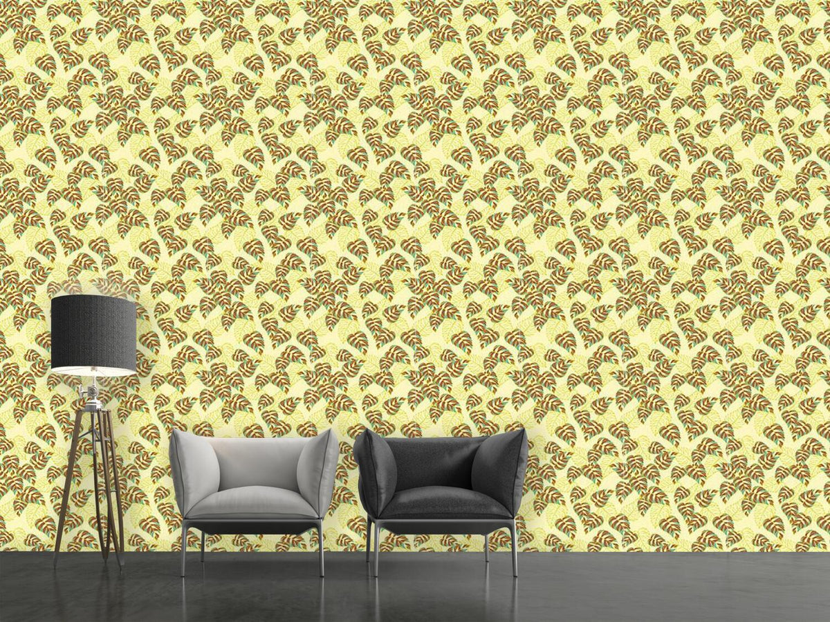 patterned-wallpaper-birch-leaf-yellow