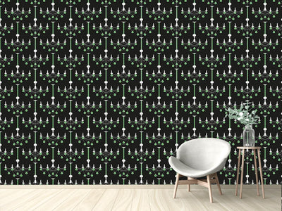 patterned-wallpaper-emerald-chandelier