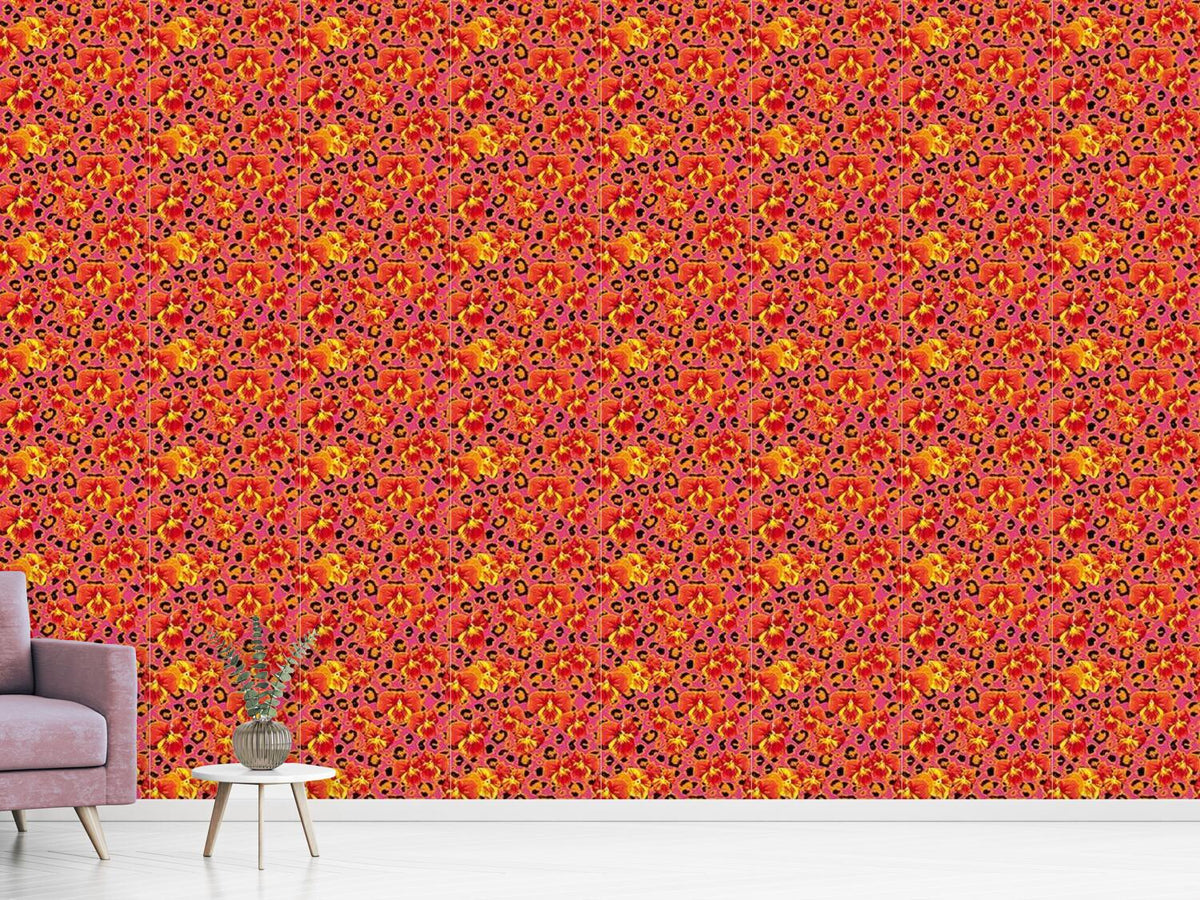 patterned-wallpaper-pansies-wild-cat-in-pink