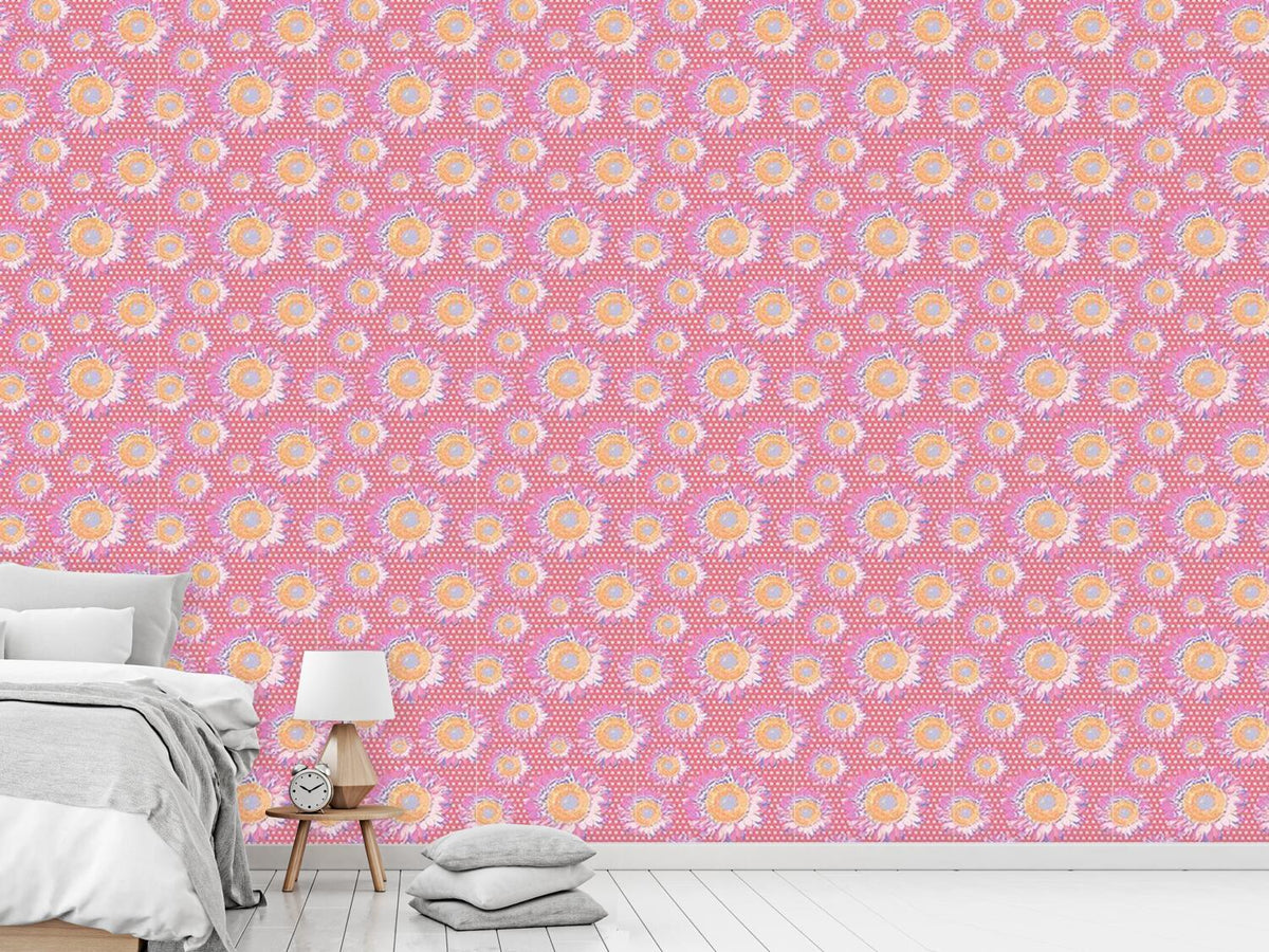 patterned-wallpaper-sunflowers-on-polka-dot