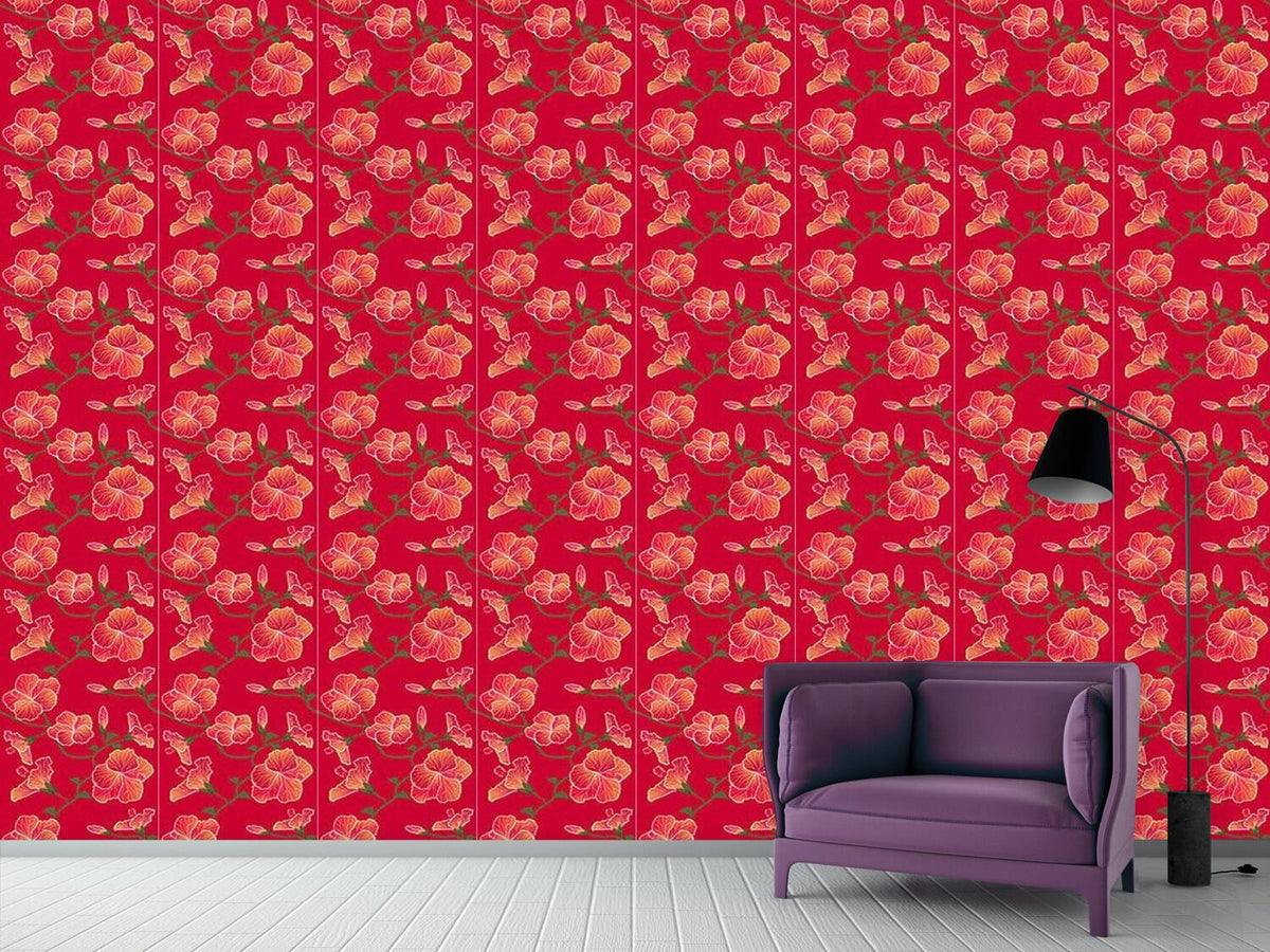 patterned-wallpaper-red-hibiscus