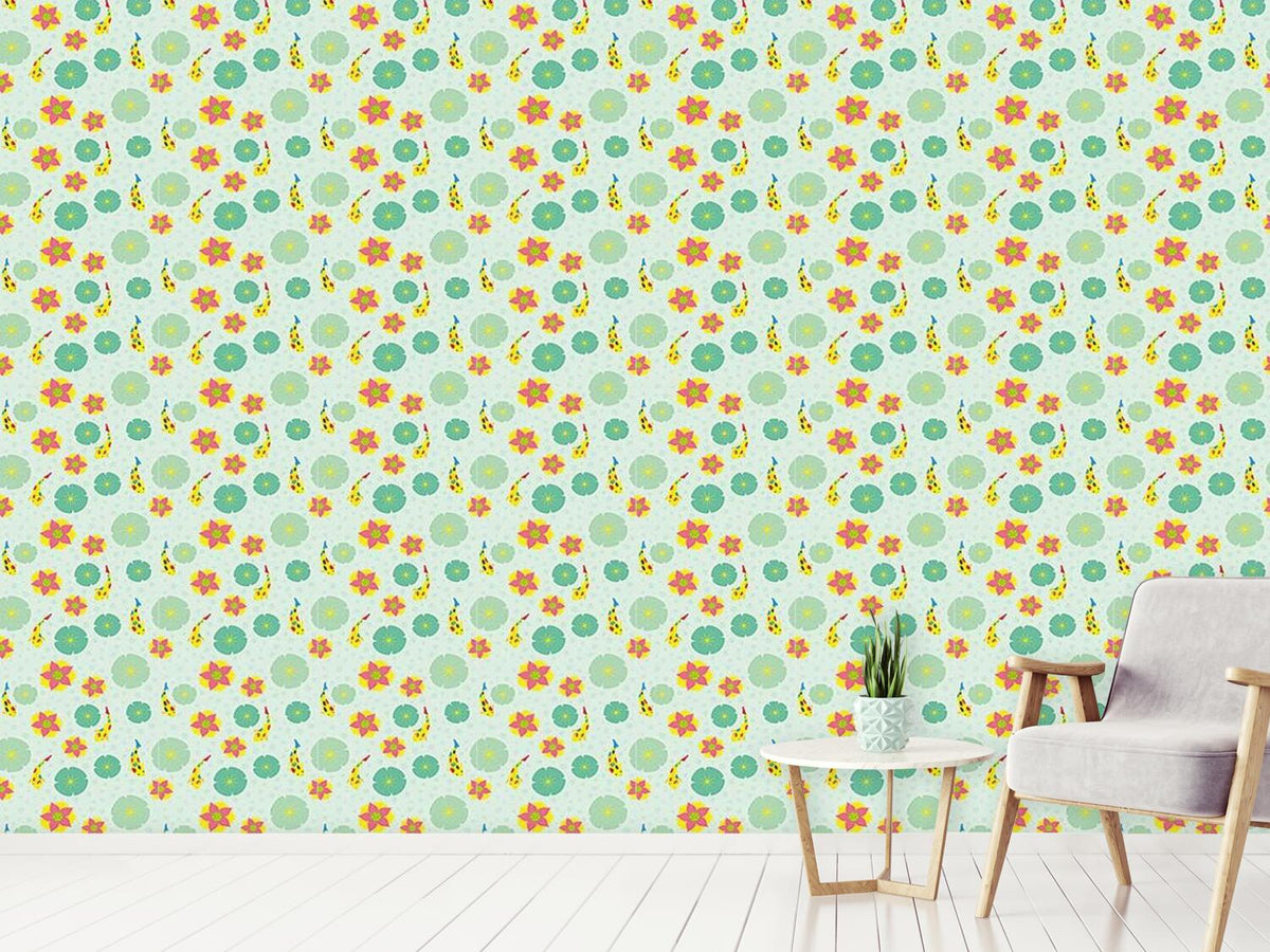 patterned-wallpaper-fishes-and-waterlilies-pattern