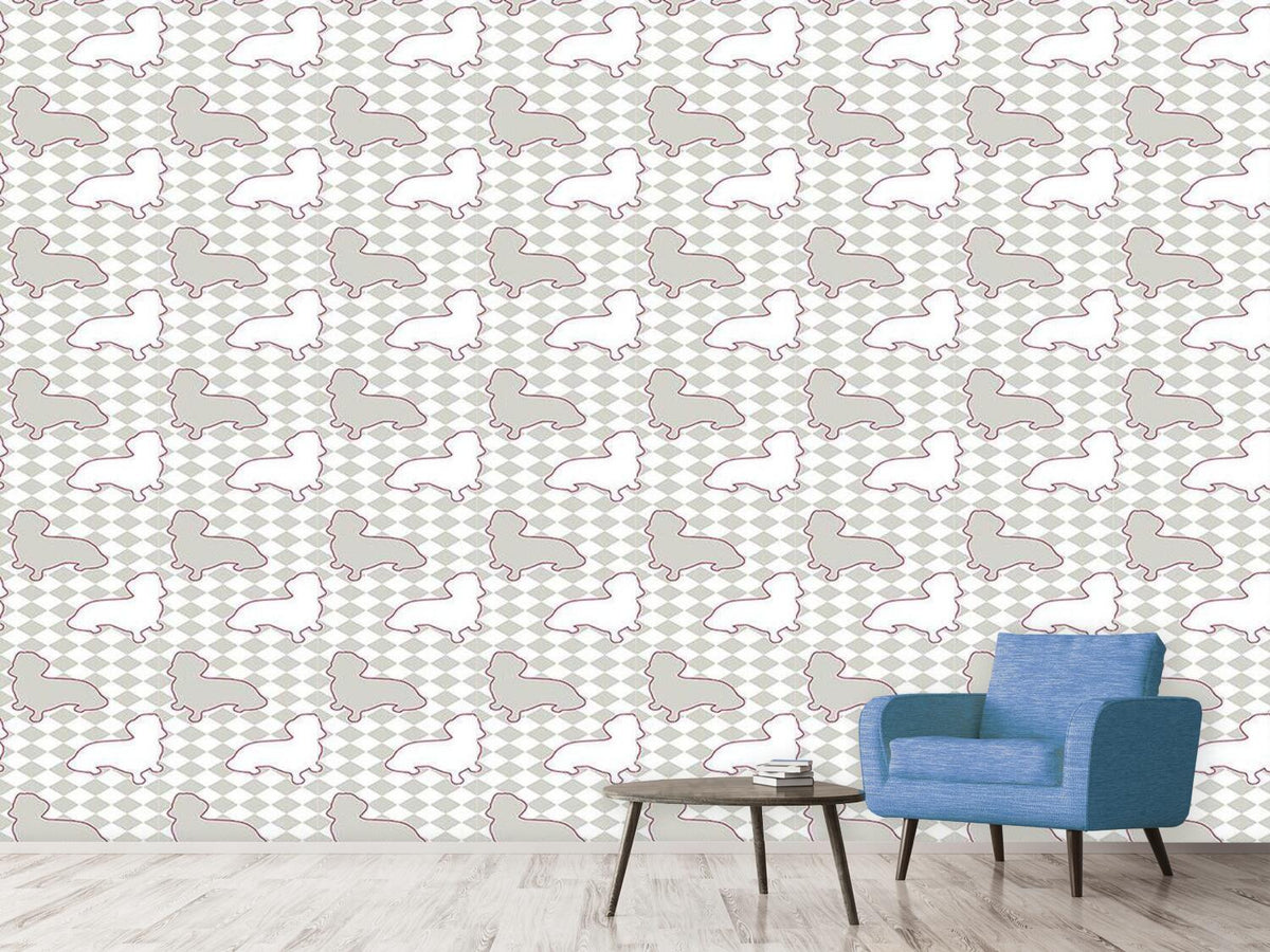 patterned-wallpaper-dachshunds-mistress-is-check-mate