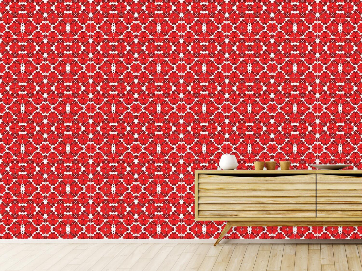 patterned-wallpaper-shamrock-in-red